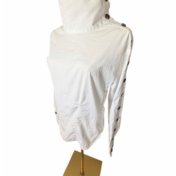 Veronica Beard White Cotton Mock Neck Fauri Button-Trim Long Sleeve Top Sz 8 - Picture 2 of 10
